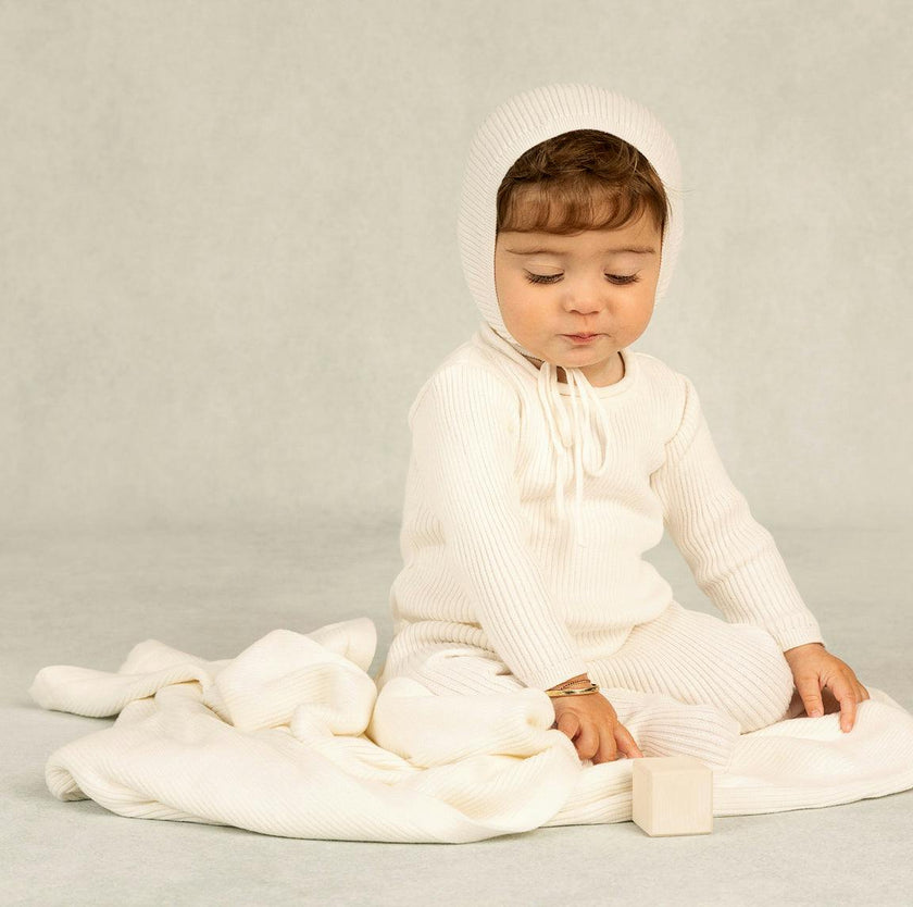 Ribbed Knit Blanket Ecru