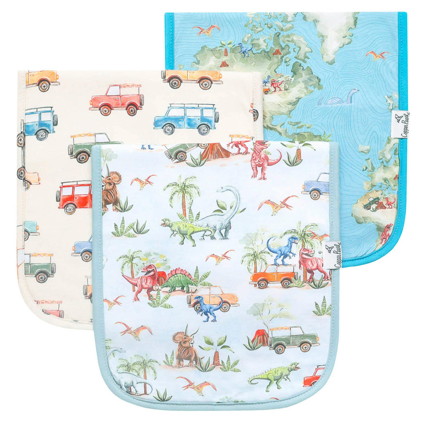 3 Pack Premium Burp Cloths - Dino Explorer