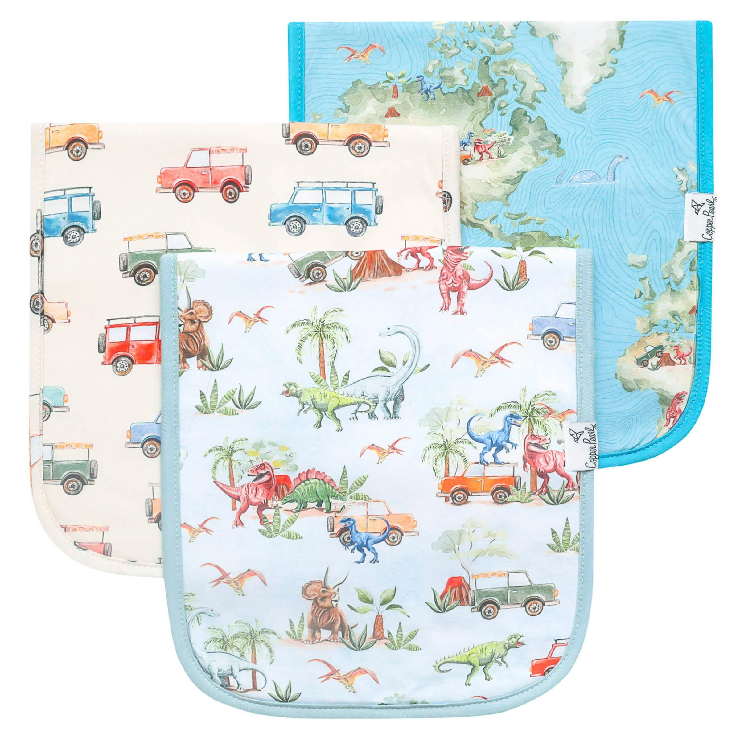 3 Pack Premium Burp Cloths - Dino Explorer