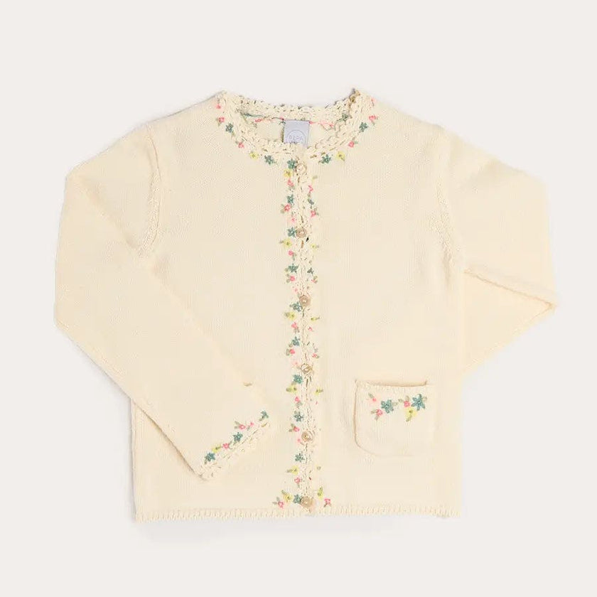 Wildflower Embroidered Openwork Detail Cotton Cardigan in Cream (18mths- 10yrs)