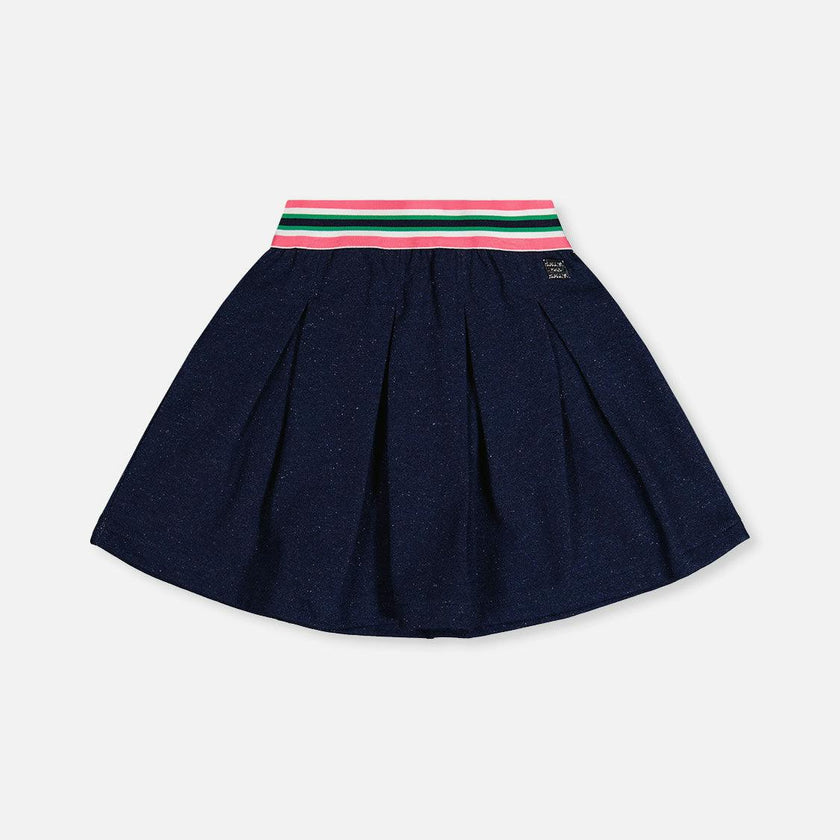 Pleated French Terry Skirt Navy Blue Denim