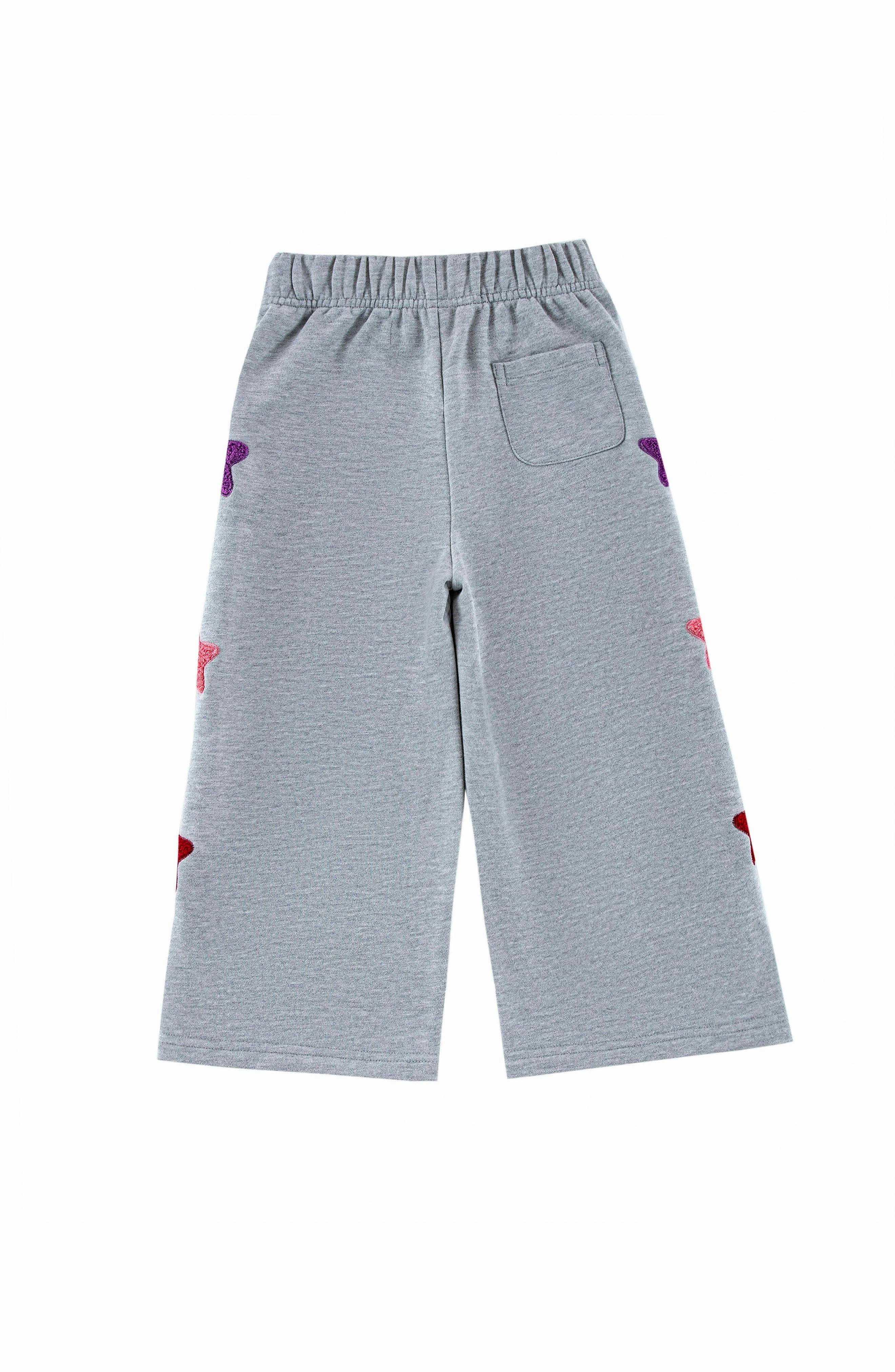 Brushed Fleece Wide Leg Pant with Stars  Patches, Gray
