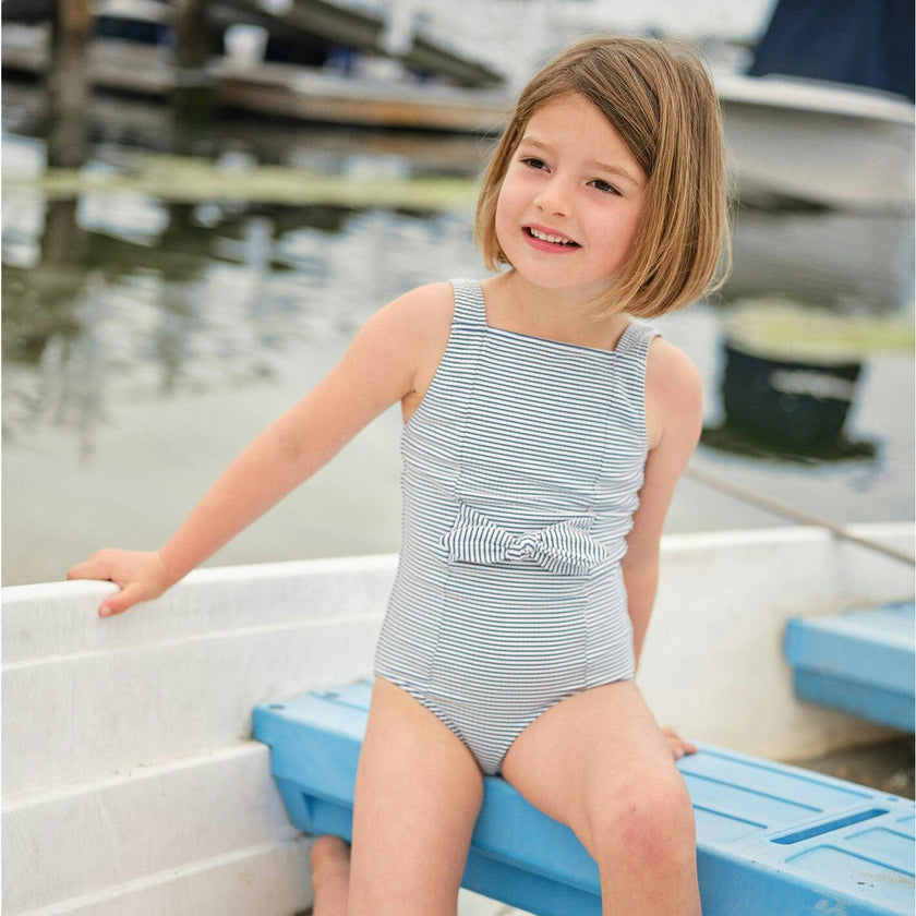 Girls Harbor Stripe Tie-Front One Piece