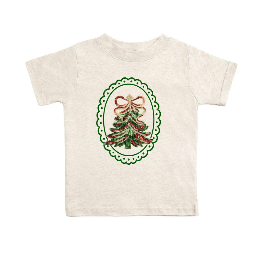 Sequin Christmas Tree Patch Short Sleeve T-Shirt
