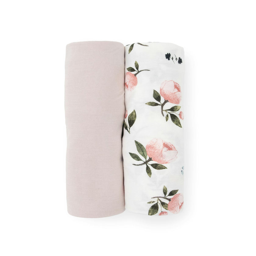 Stretch Knit Swaddle Blanket 2 Pack - Watercolor Rose