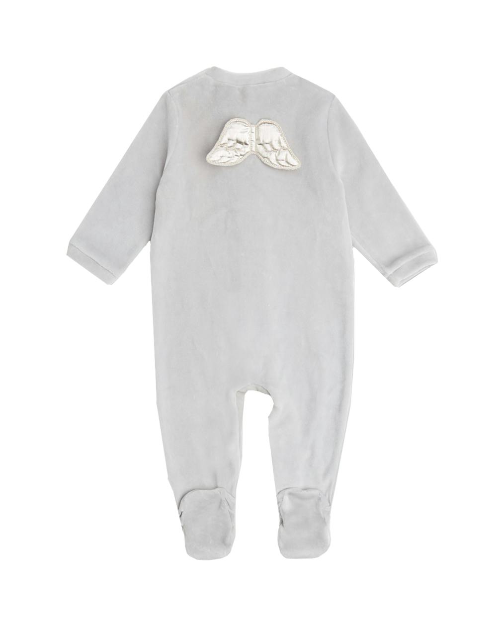 Velour Angel Wing™ Sleepsuit - Silver & Grey
