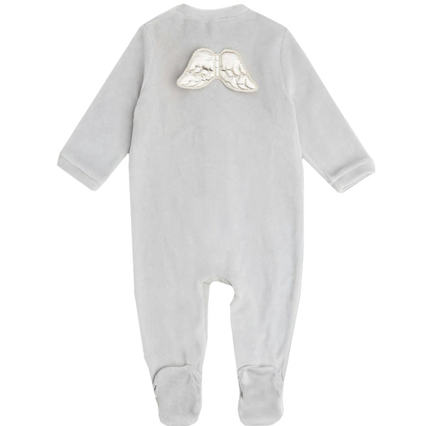 Velour Angel Wing™ Sleepsuit - Silver & Grey