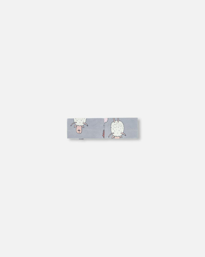 Printed Organic Cotton Headband Blue Grey Sheep