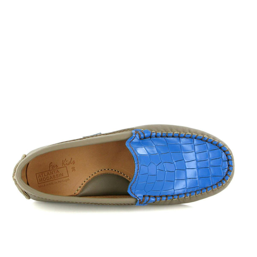 Plain Moccasins In Leather, Earth And Blue