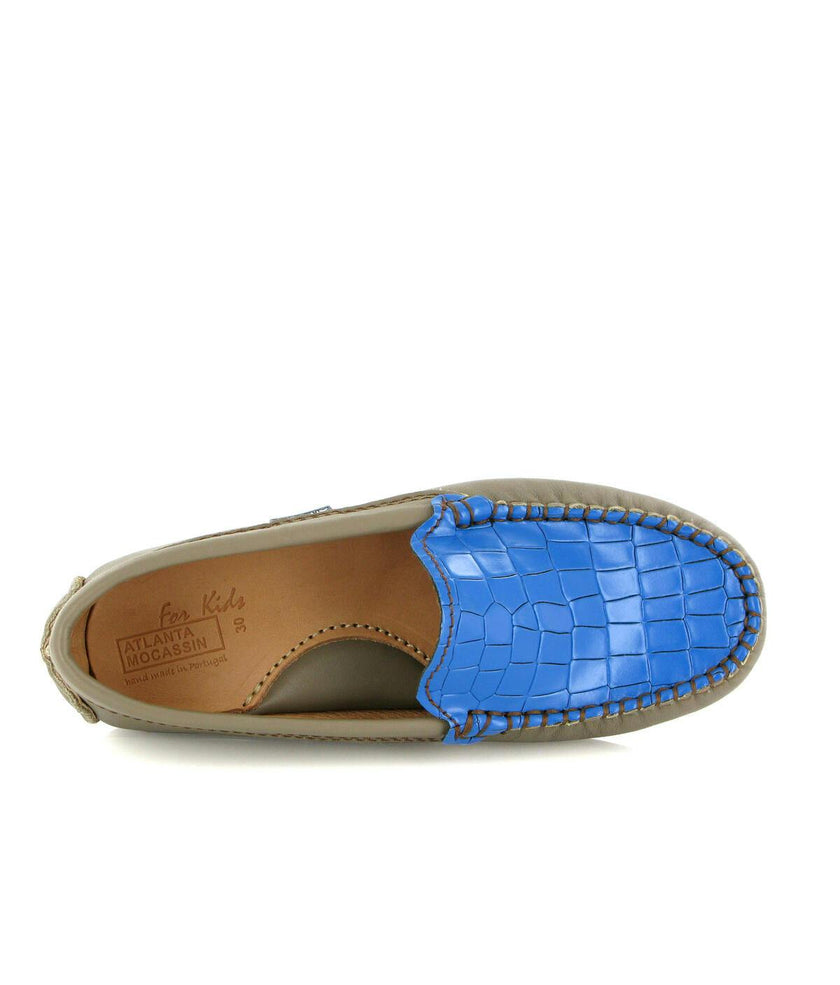 Plain Moccasins In Leather, Earth And Blue