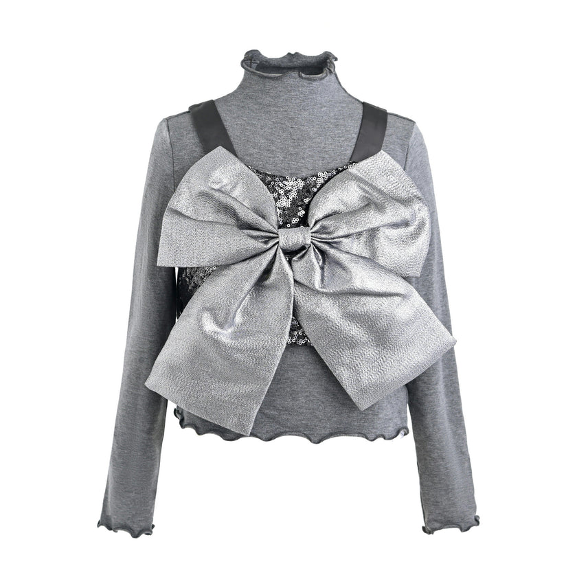 Gray Melina Bow Ruffle Set