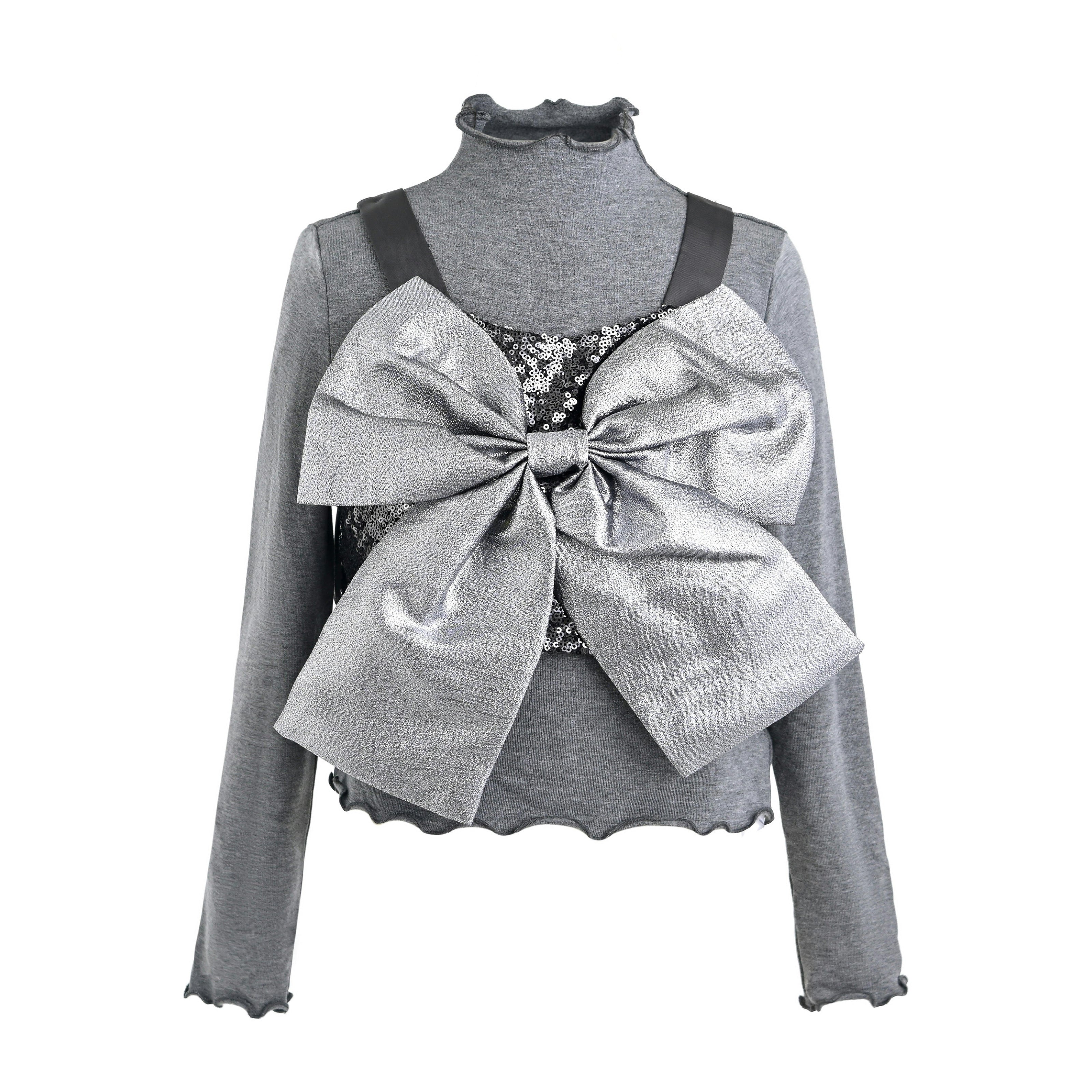 Gray Melina Bow Ruffle Set