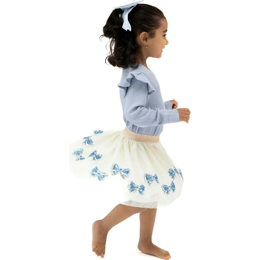 Romi Floral - Blue Bow Tutu Skirt