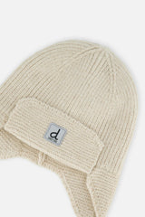 Baby Winter Knit Hat With Ear Flaps And Strings Beige