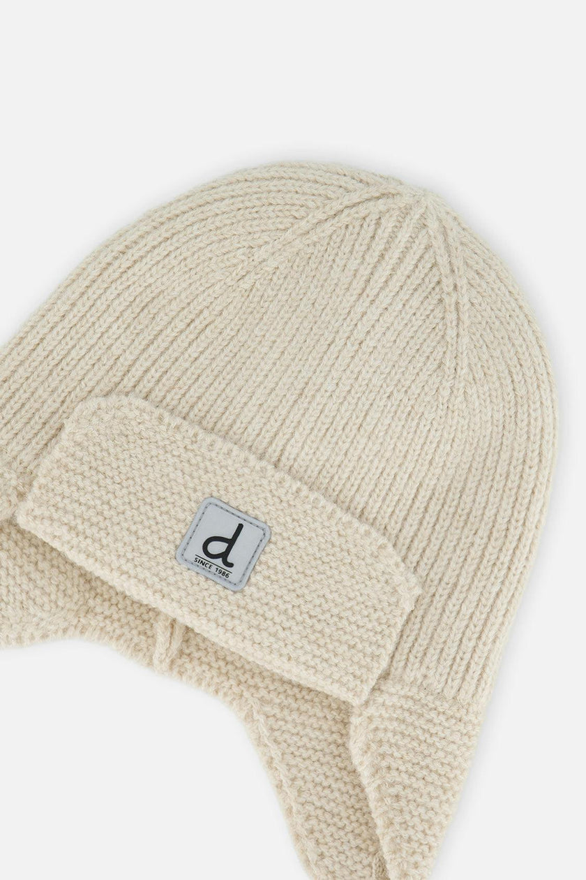 Baby Winter Knit Hat With Ear Flaps And Strings Beige