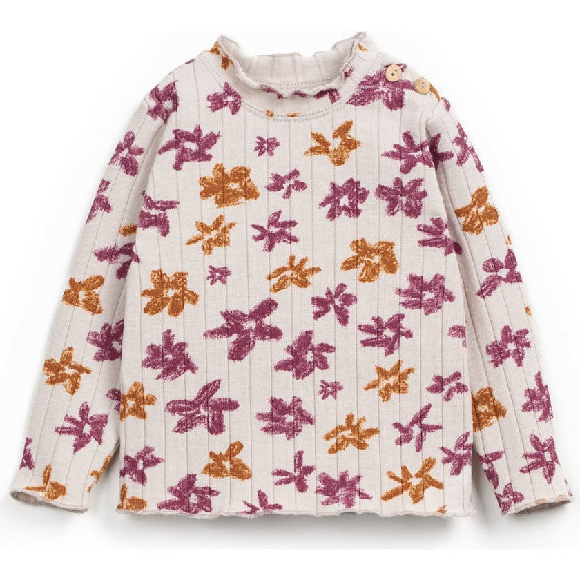 Ribbed Floral Print Long Sleeve