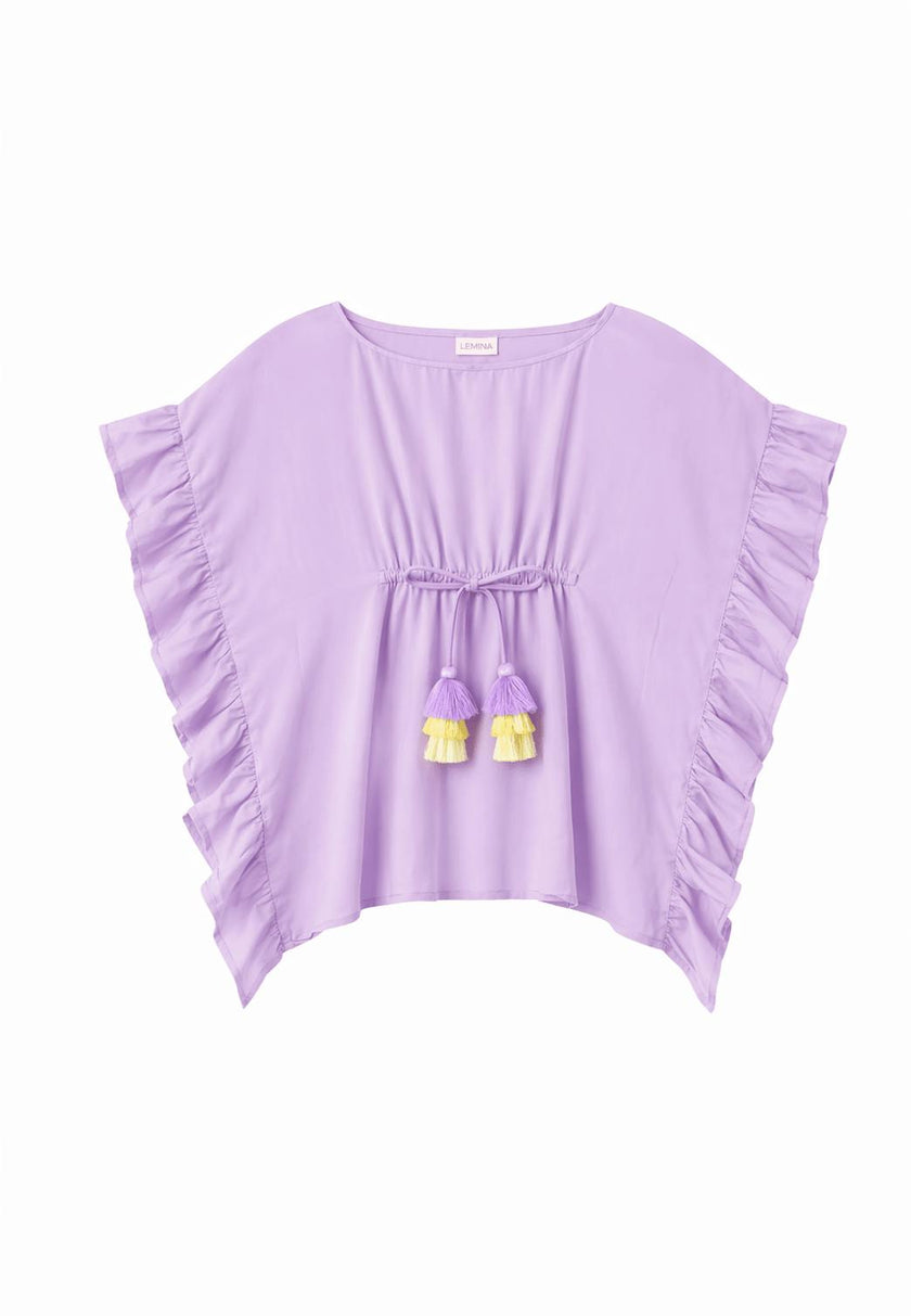 Girl's kaftan with pompoms, lilac | LEA