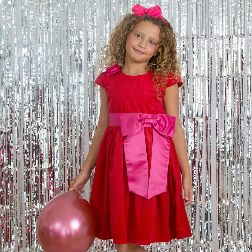 Rosie Velvet & Satin Bow Girls Party Dress