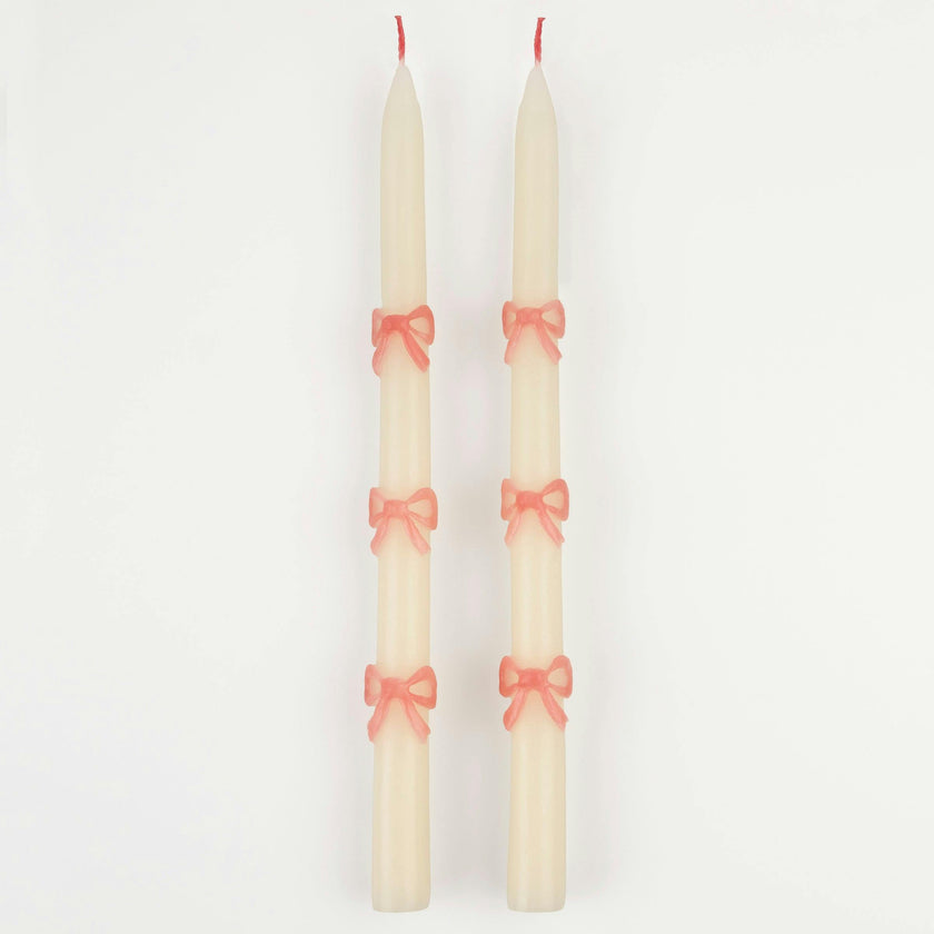 Pink Bow Taper Candles