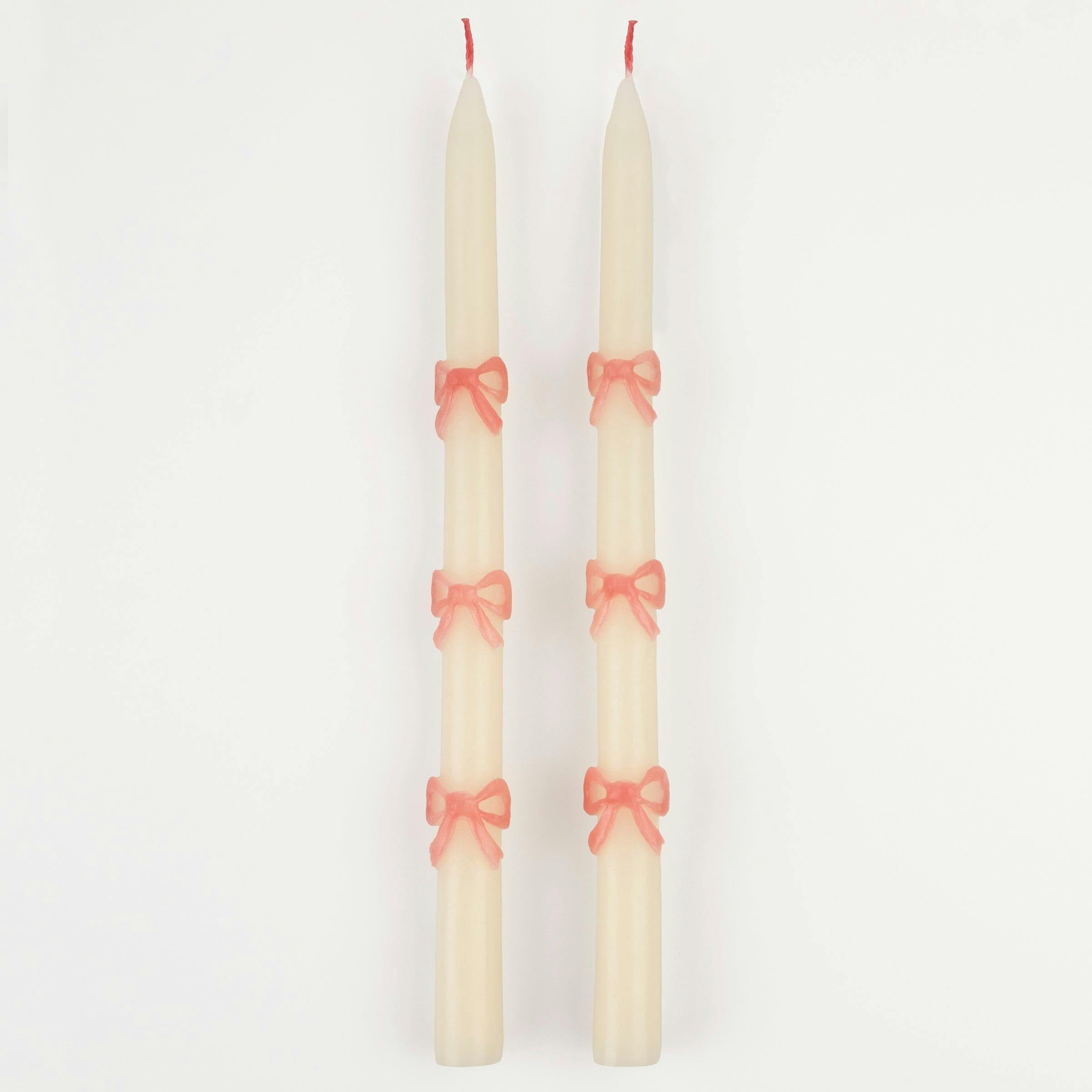 Pink Bow Taper Candles
