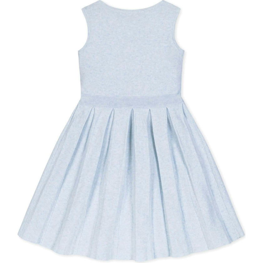 Organic Sleeveless Pleated Sweater Dress with Bow, Blue