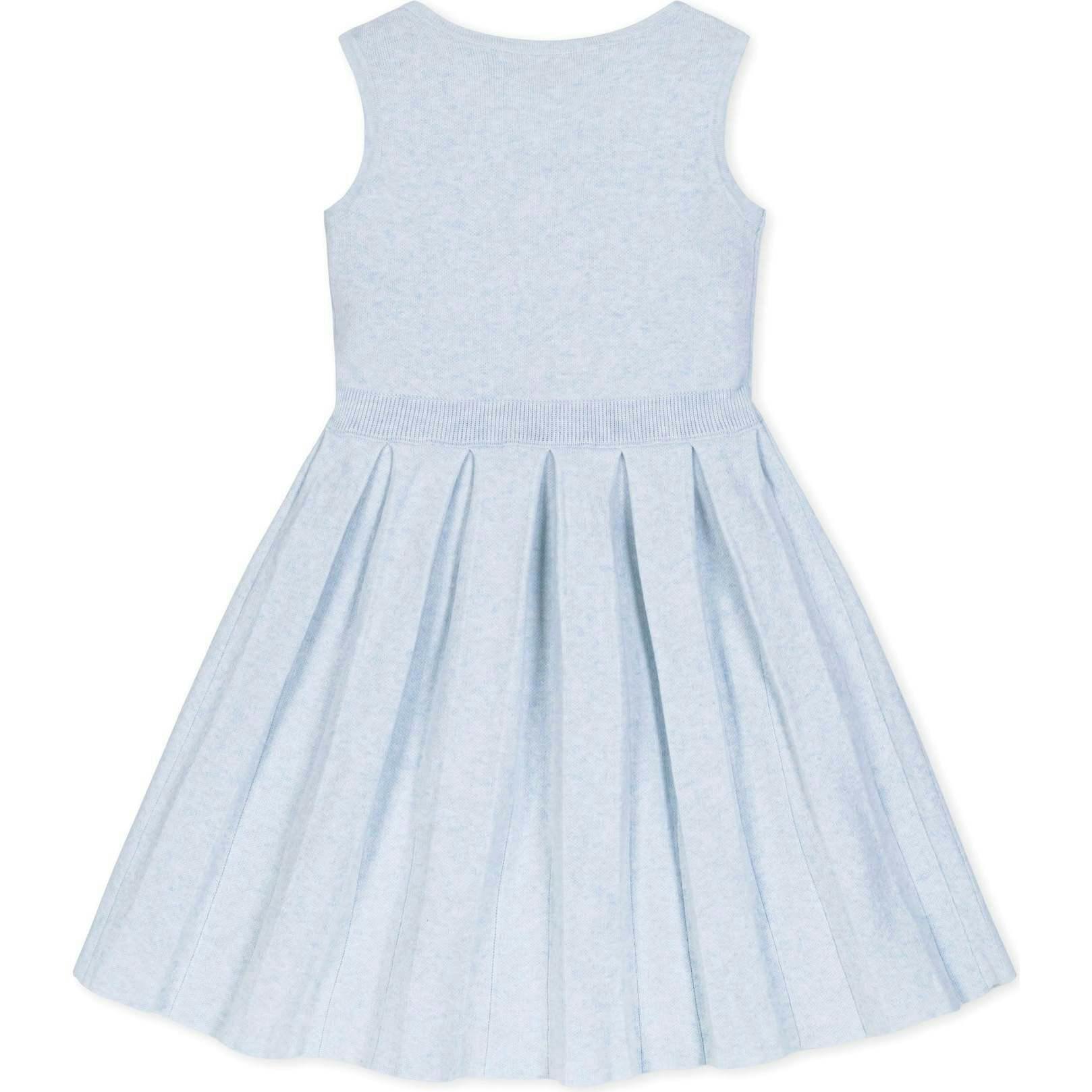 Organic Sleeveless Pleated Sweater Dress with Bow, Blue