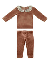 Boy's Velour Floral Peter Pan Collar Top & Pant 2-Piece Set