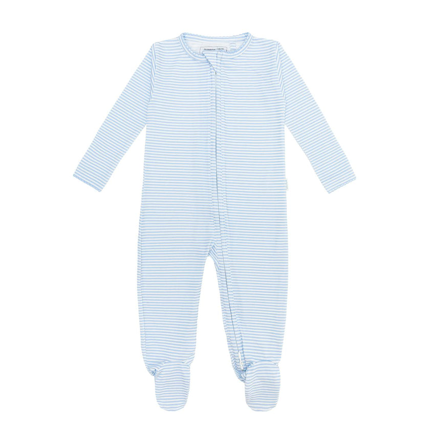 baby powder blue stripe pima footie