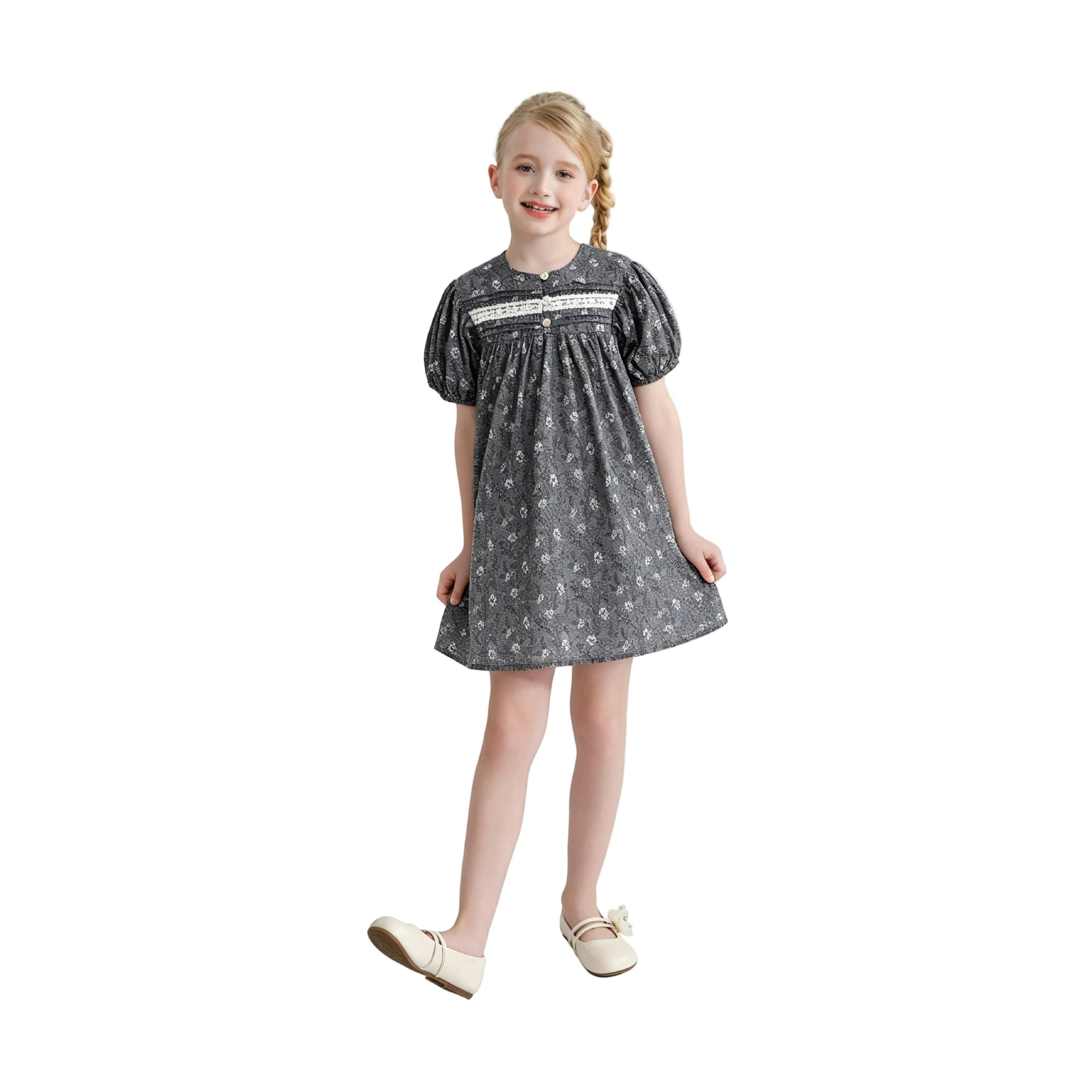 Gray Floral Lace Dress