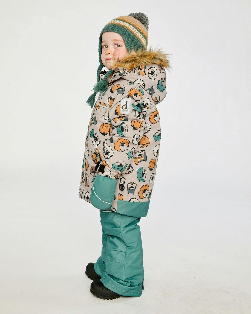 Two Piece Discover Snowsuit Beige Printed with Dogs