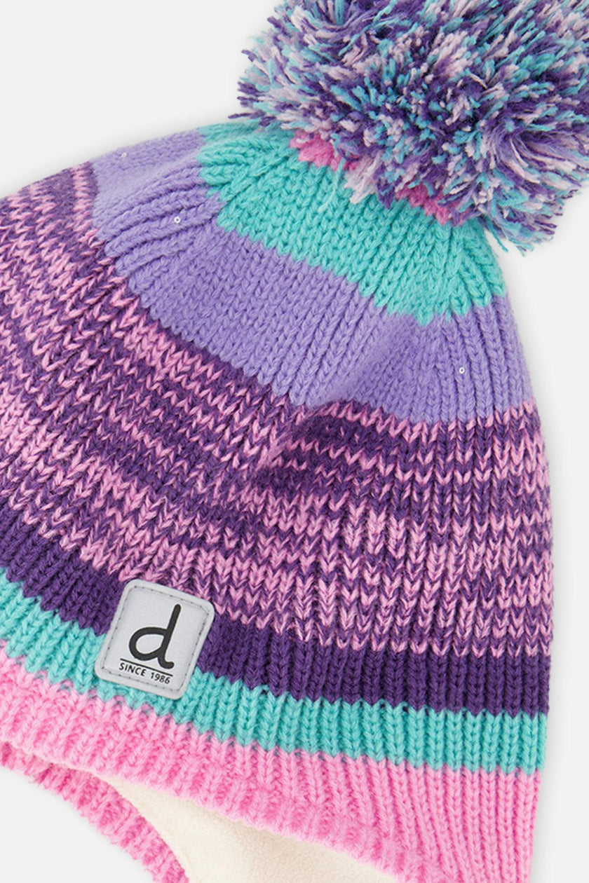 Winter Peruvian Knit Hat with Pompom Mauve and Blue Jacquard