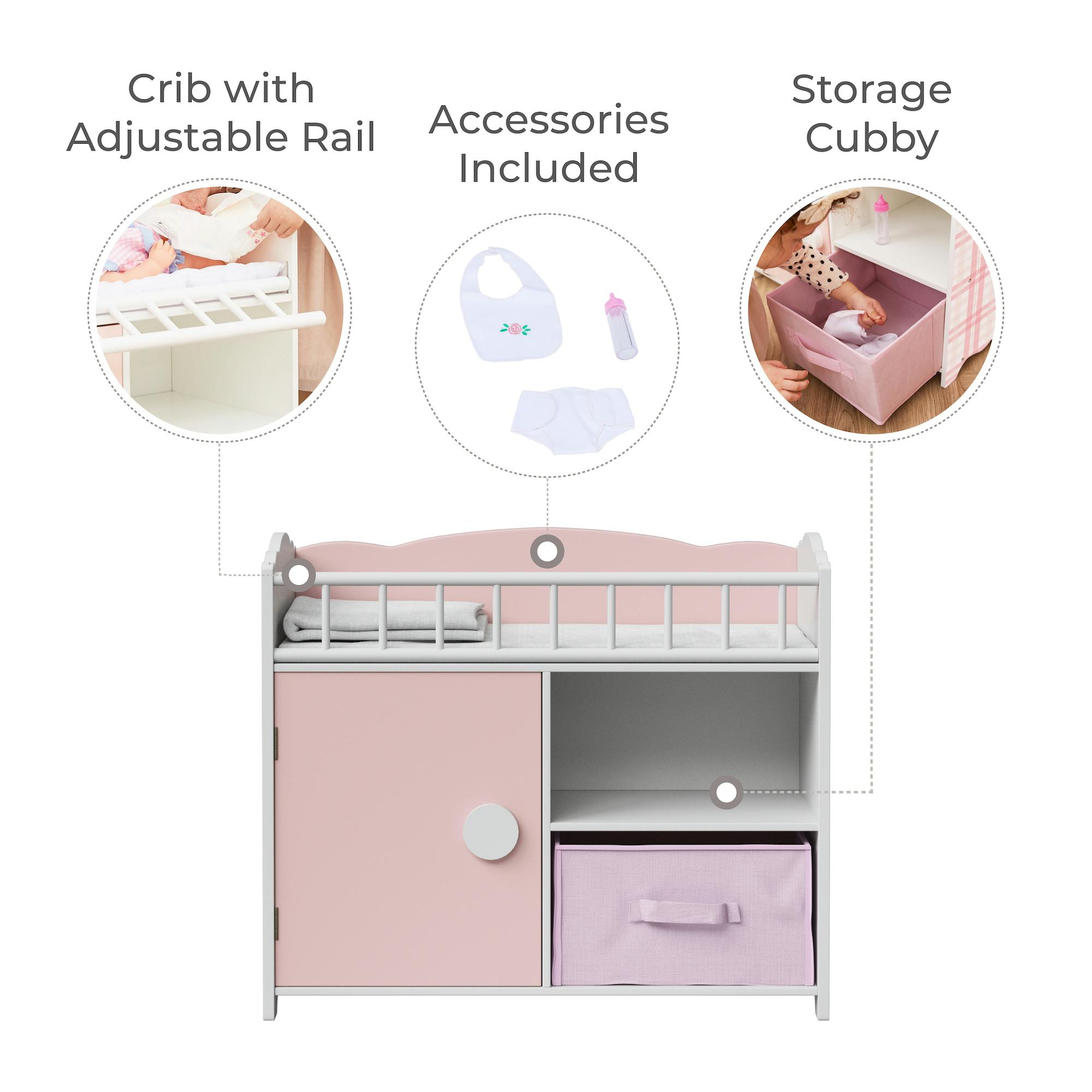 Olivia's Little World Aurora Princess Baby Doll Crib with Storage & Bedding