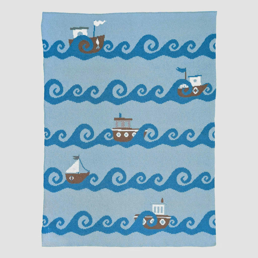 Baby Cotton Knit Coastal Blanket - Boats