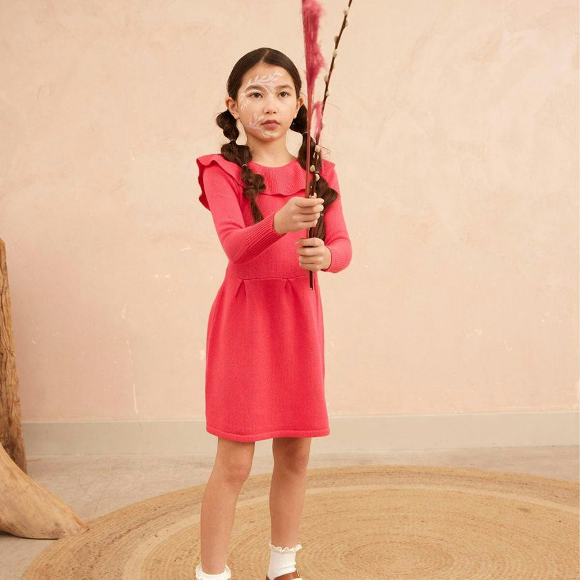 Ruffled V Dress | Raspberry