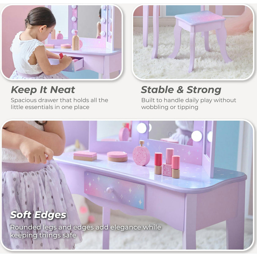 Stardust Gisele Wood Vanity Table with LED Mirror & Drawer