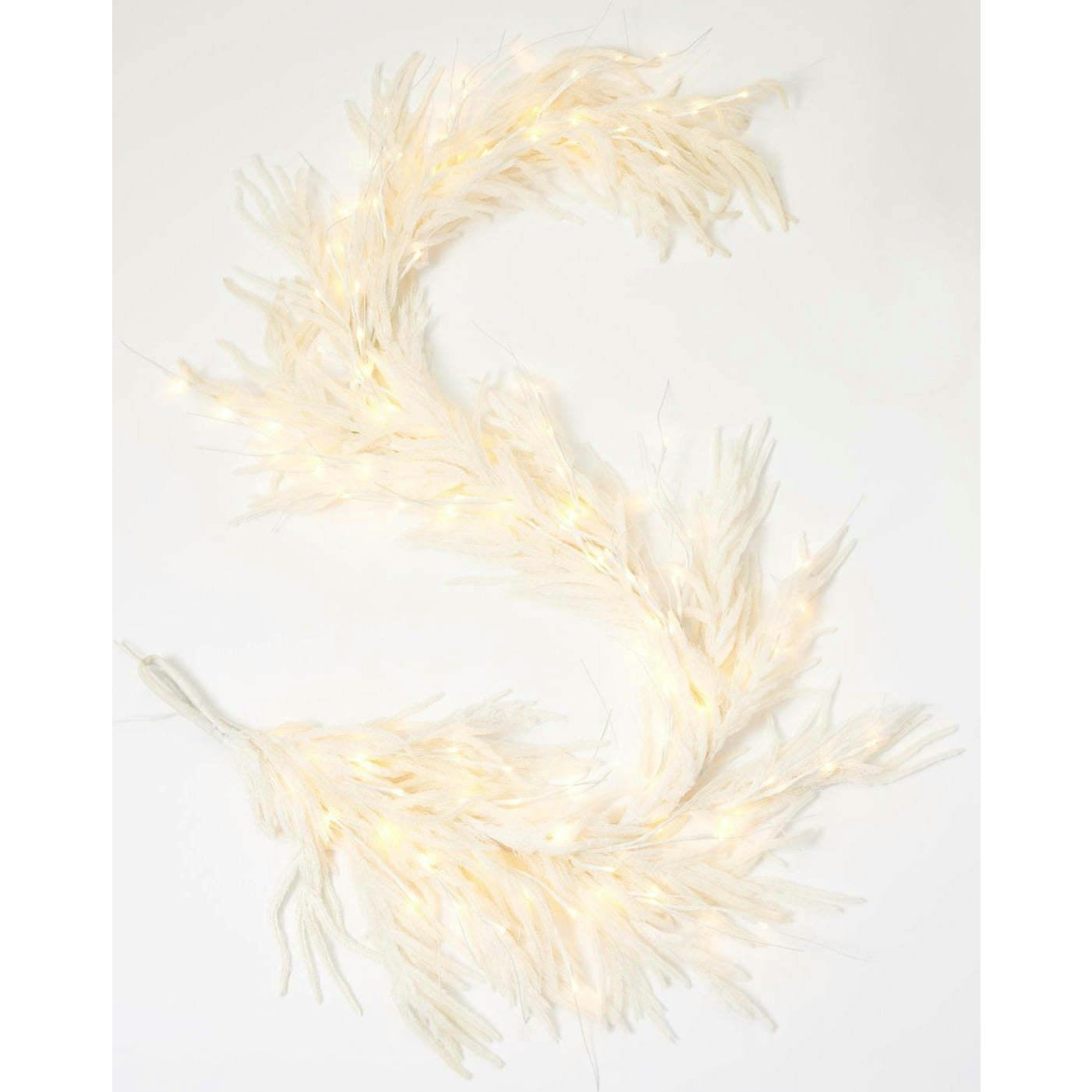 All Aglow - Pre-Lit White Norfolk Pine Christmas Mantel Garland Winter Table Runner