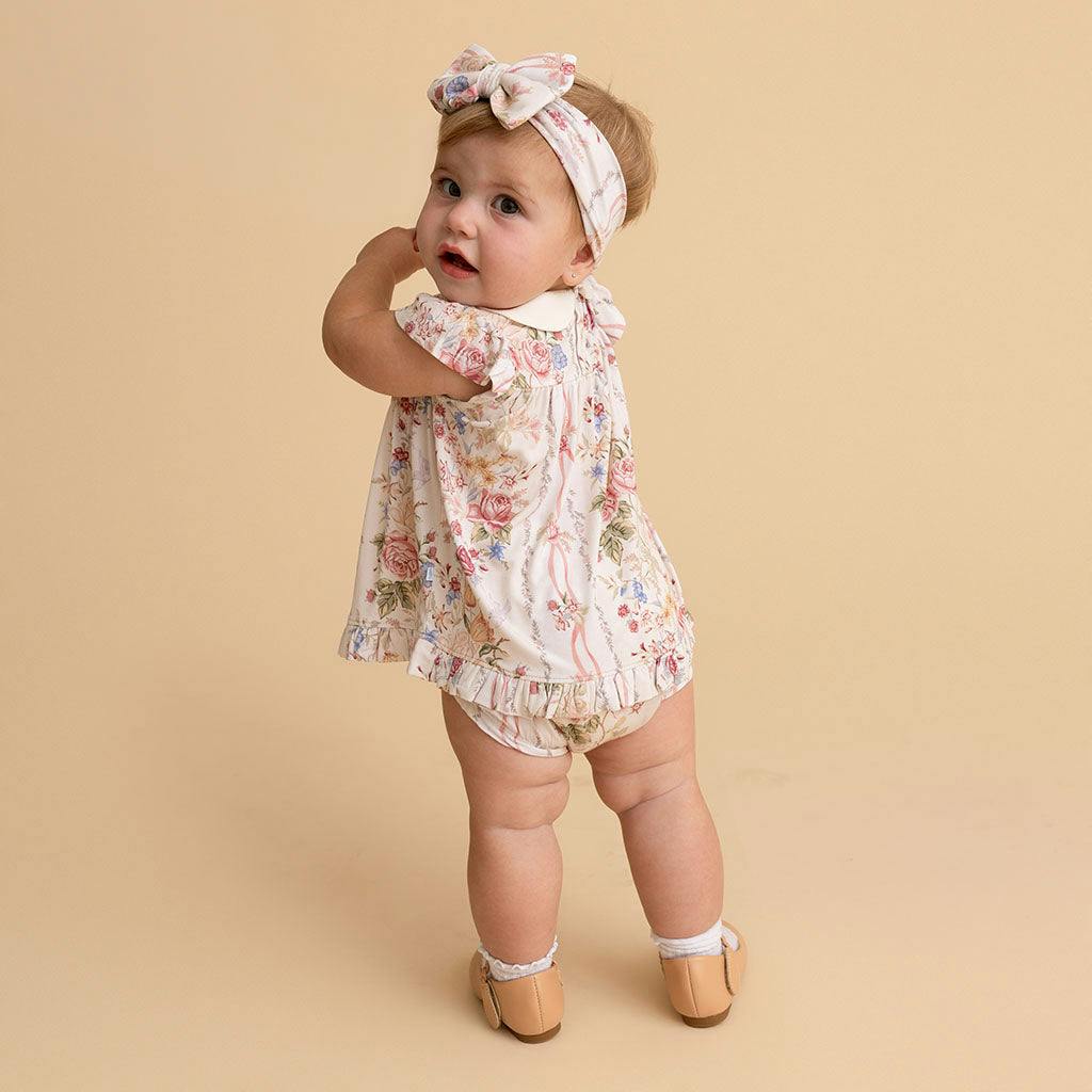 Janey Collared Smocked Ruffled Dress Bummie Set