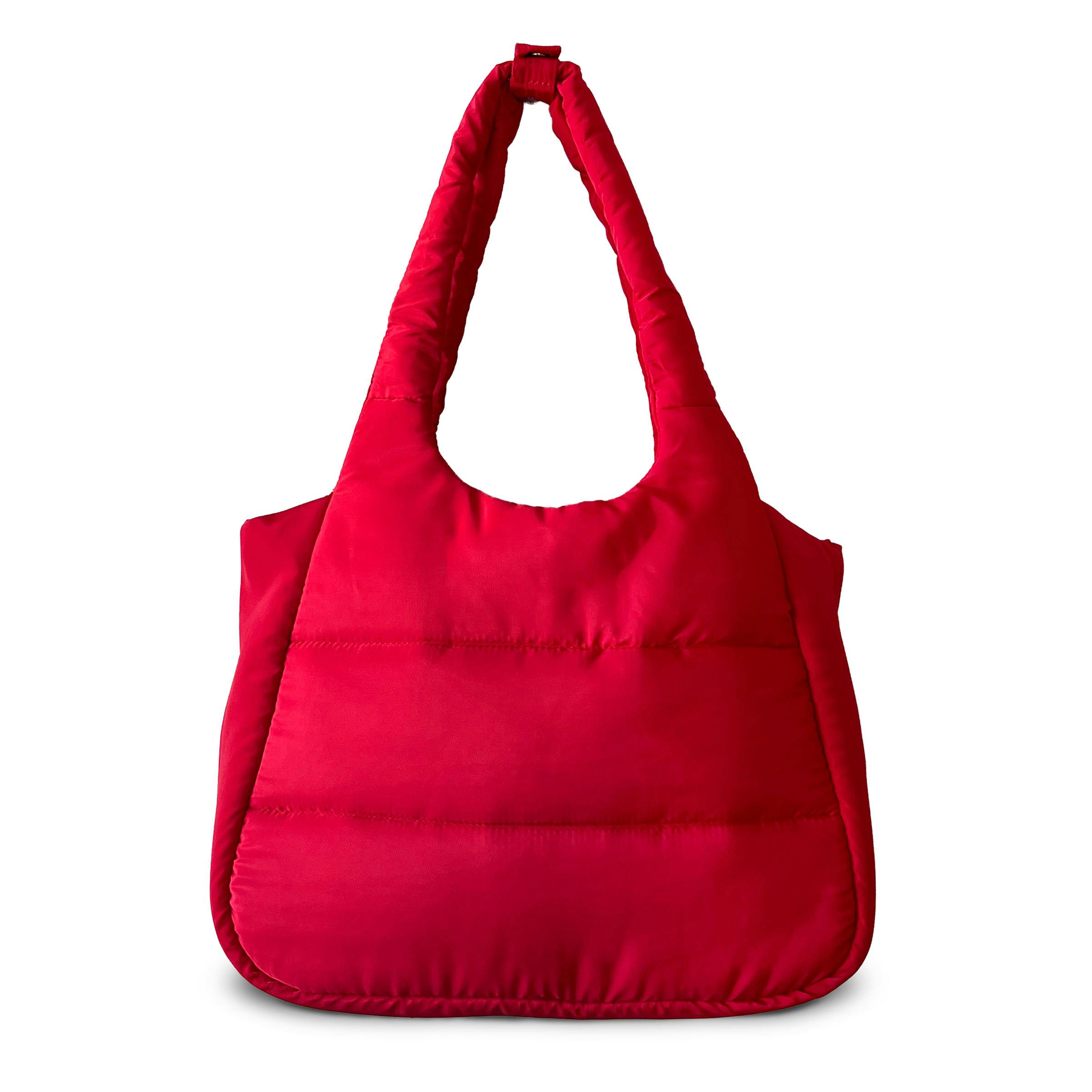 The Astra Puffy Tote with Removable Crossbody Strap in Fire Red