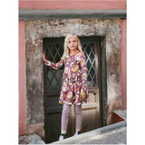 Rose Print Empire Waist Long Sleeve Wrap Neck Dress, Multi