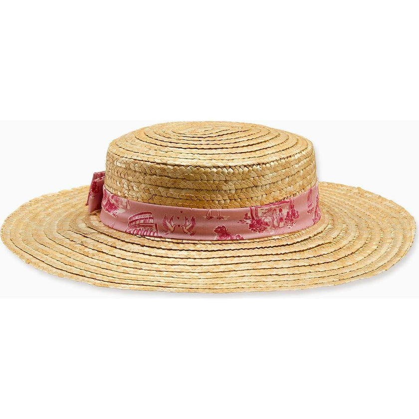 Nicky Hilton x La Coqueta Pink Toile de Jouy Portia Girl Straw Hat