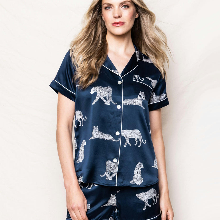 Women's Silk Pajama Short Set in Panthère de Nuit