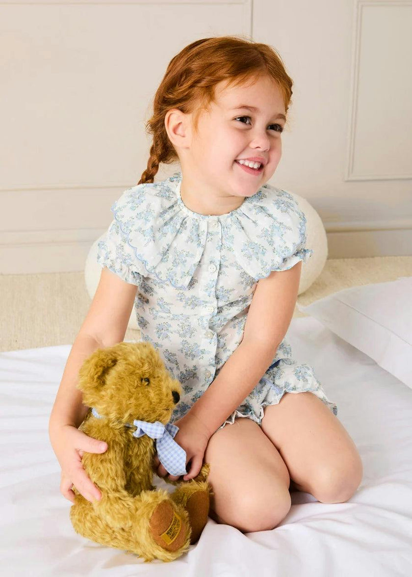 Esme Floral Swiss Voile Scallop Collar Pyjamas in Blue (18mths- 10yrs)