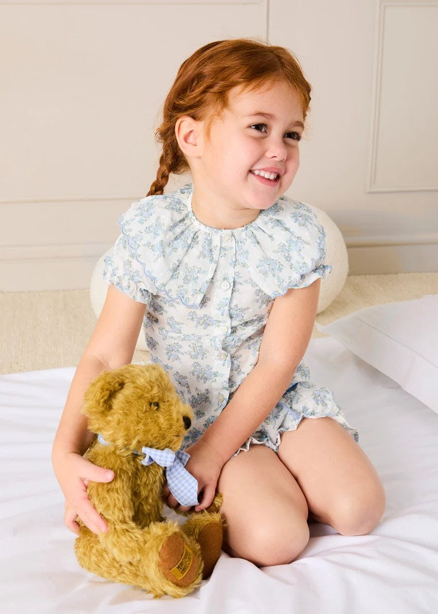 Esme Floral Swiss Voile Scallop Collar Pyjamas in Blue (18mths- 10yrs)