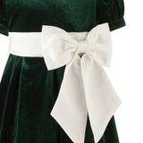 Green Velvet Contrast Bow Dress
