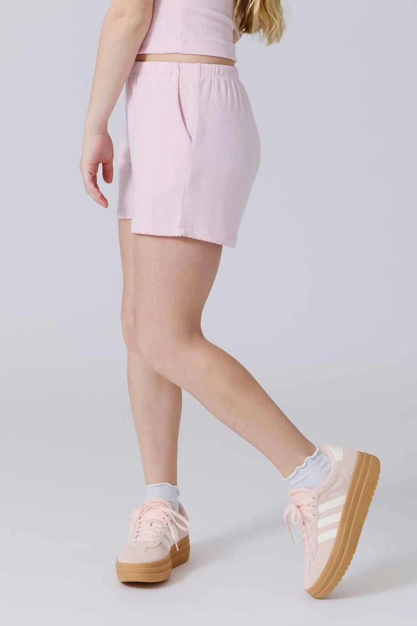Girls Pointelle Short in Peony Pink