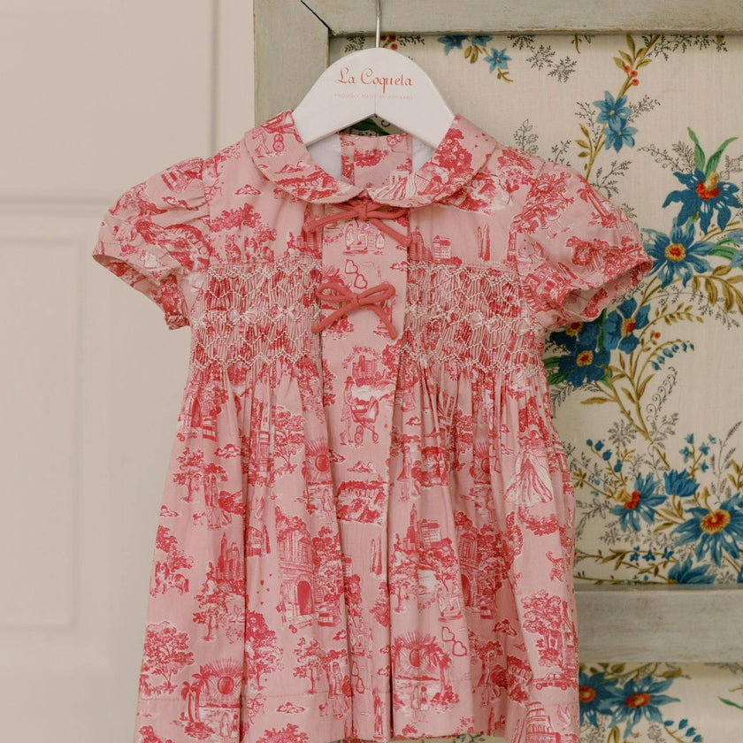 Nicky Hilton x La Coqueta Pink Toile de Jouy Theodora Baby Girl Hand-Smocked Set