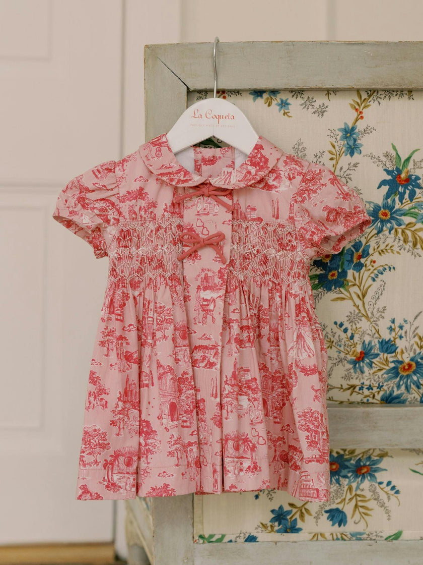 Nicky Hilton x La Coqueta Pink Toile de Jouy Theodora Baby Girl Hand-Smocked Set