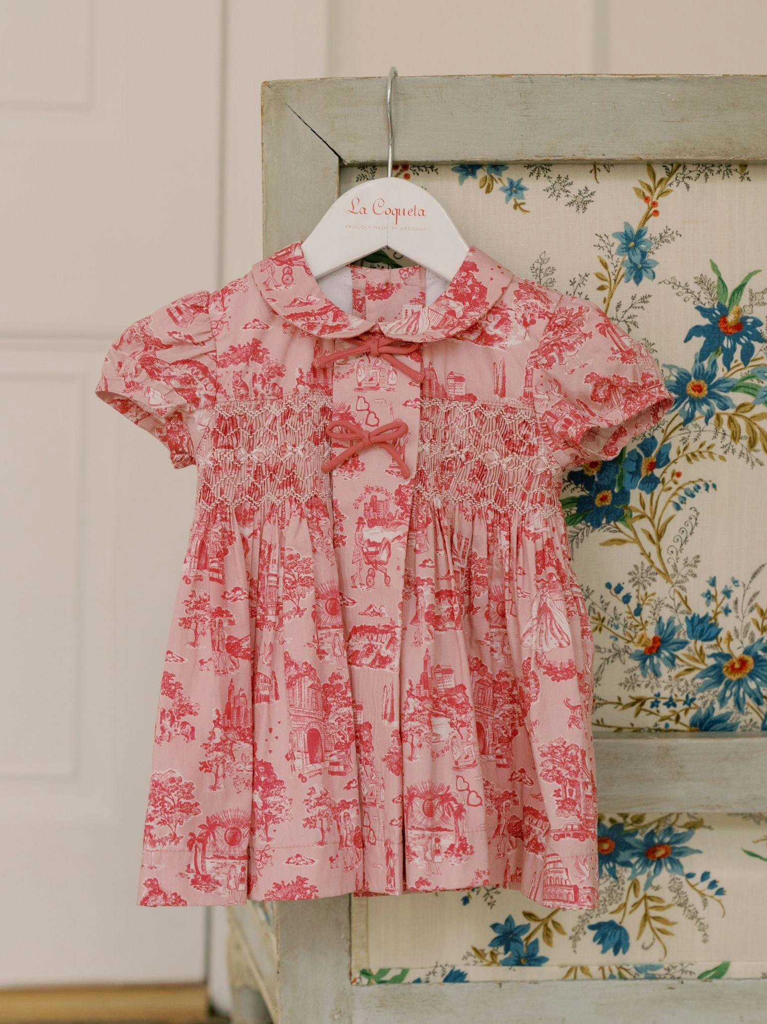 Nicky Hilton x La Coqueta Pink Toile de Jouy Theodora Baby Girl Hand-Smocked Set