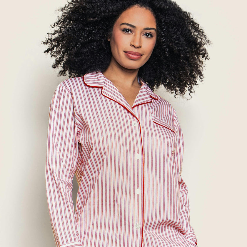 Women's Twill Pajama Set in Antique Red Ticking