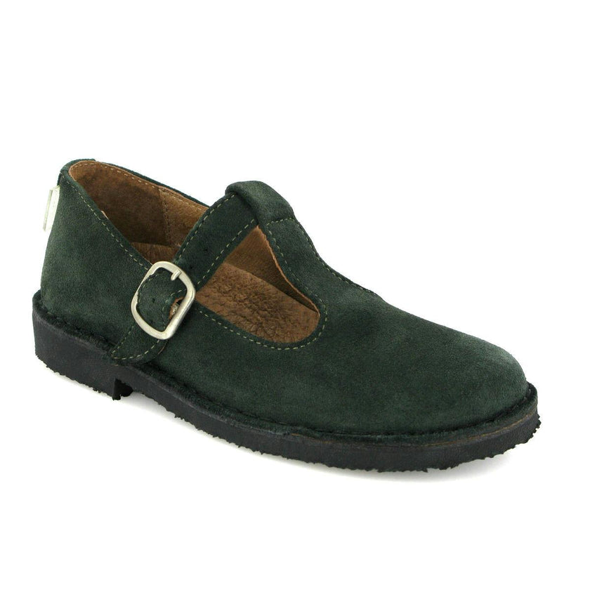 Suede Leather Mary Jane Shoe, Dark Green